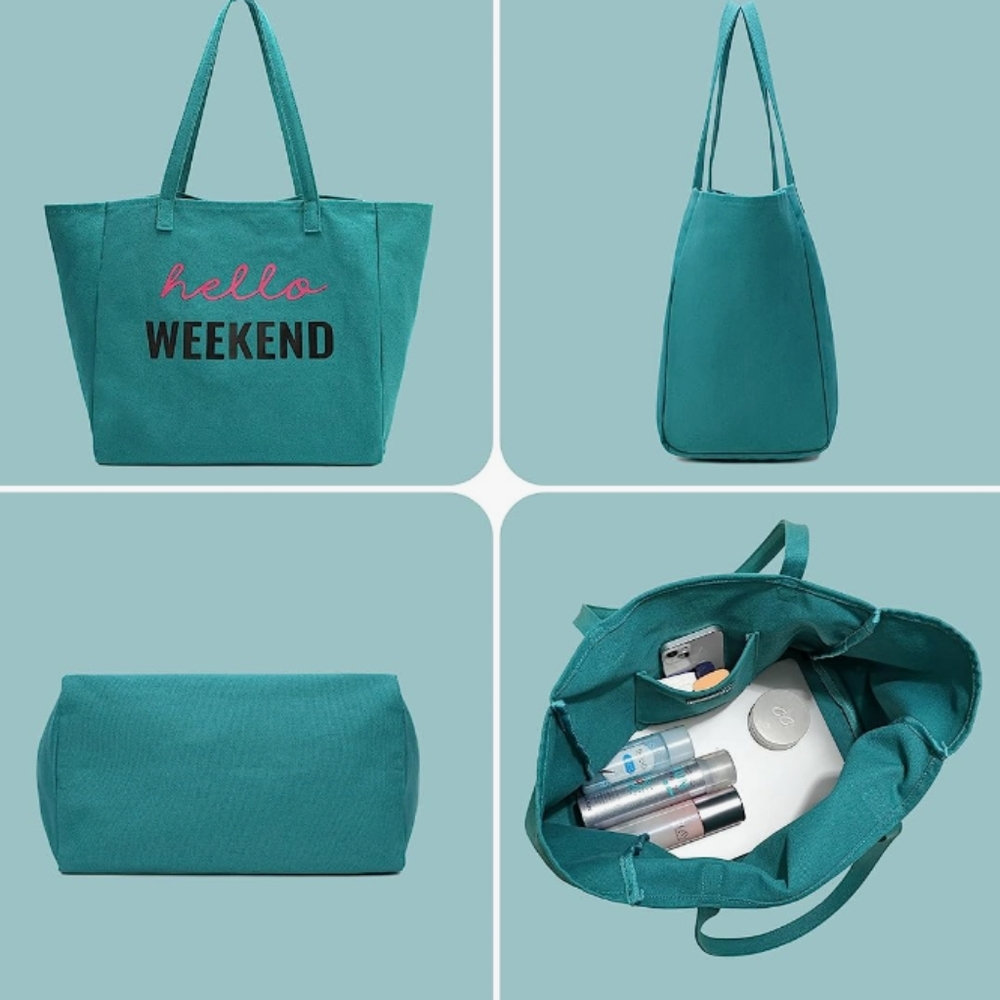 See Updated listing Max offer's Hello Weekend Pink Word print Large Totebag - Picture 14 of 15